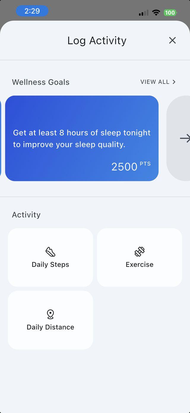 Log Activity: daily steps, exercise, distance, and wellness goals